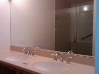 Mirror with picture of door and panel frameless with clamps Mirror with picture of door and panel frameless with clamps